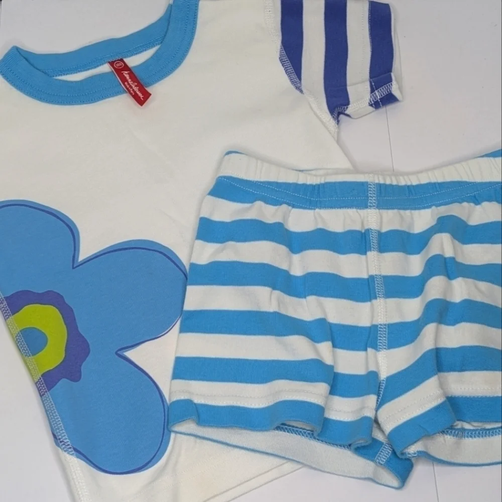 Hanna Anderson Flower Stripe Short PJ Pajama Set 100 4